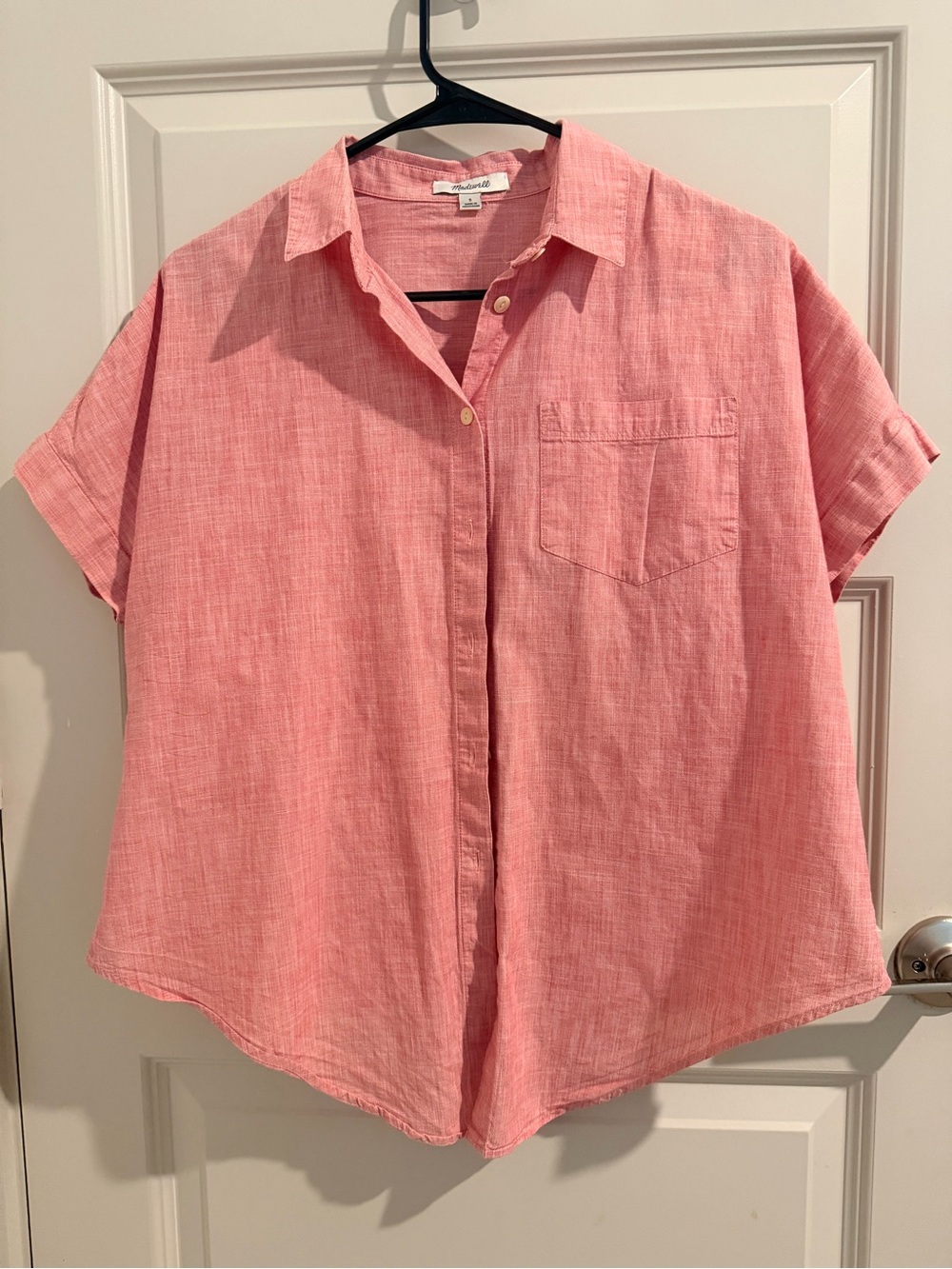 Madewell Coral Pink Short-Sleeve Button-Down Shirt